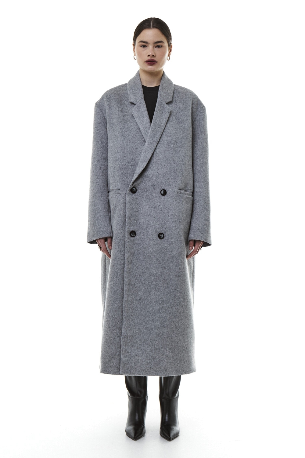 Утепленное пальто с листочкой серое_0