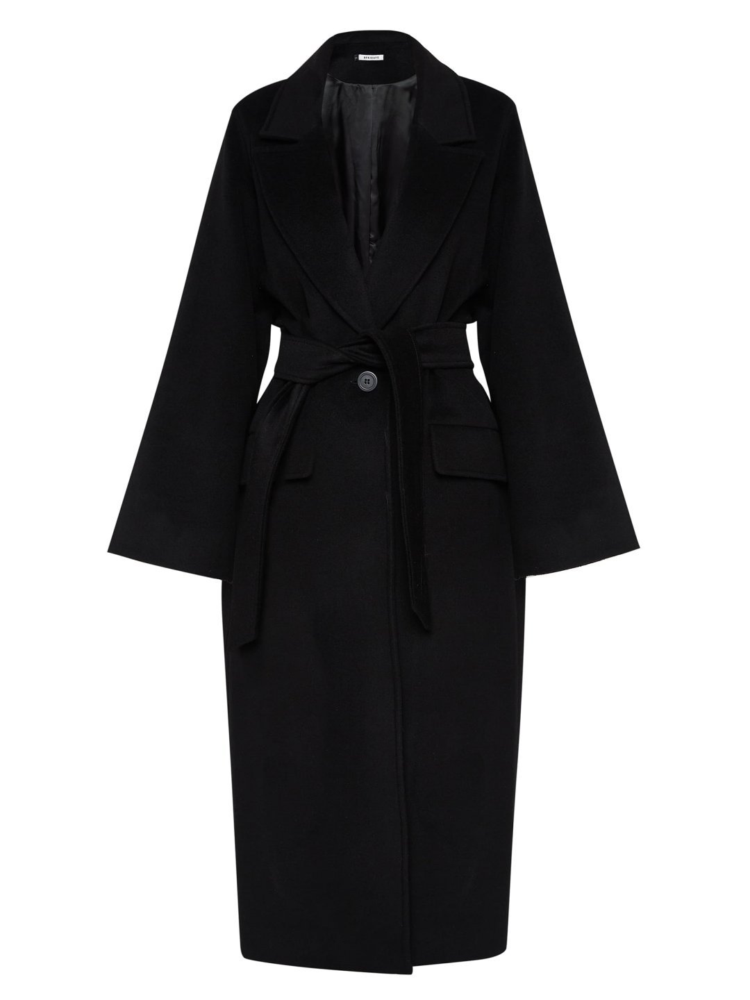 Утеплённое пальто с широкими рукавами в чёрном цвете_0