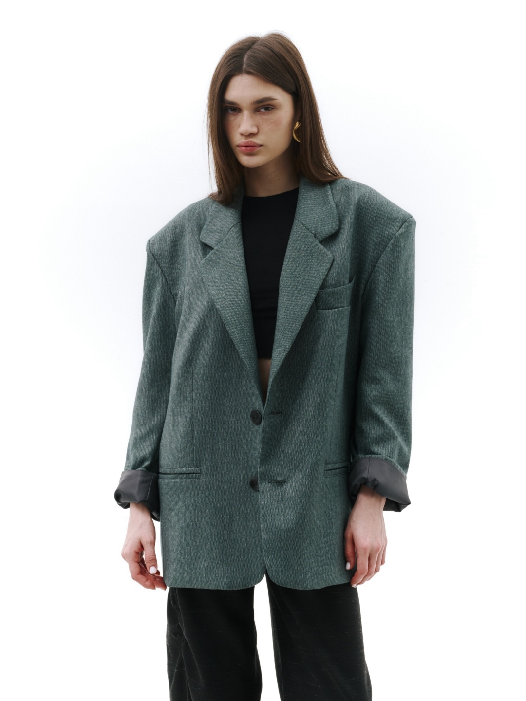 Пиджак однобортный зеленый_2